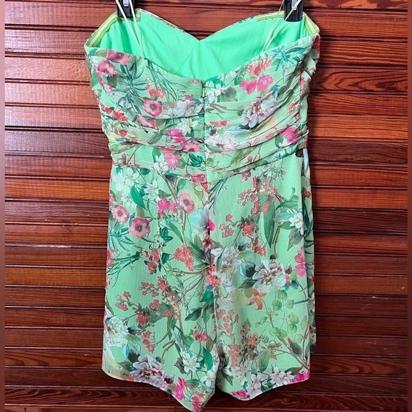 Jay Godfrey Lydia Green Floral Print Strapless Romper Shorts Size 6 Pleated - Picture 3 of 13